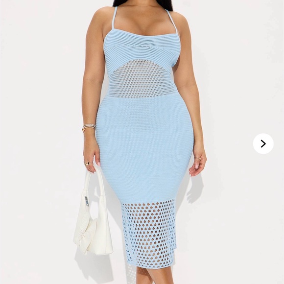 Fashion Nova Light Blue Crochet Midi Dress - Picture 3 of 5